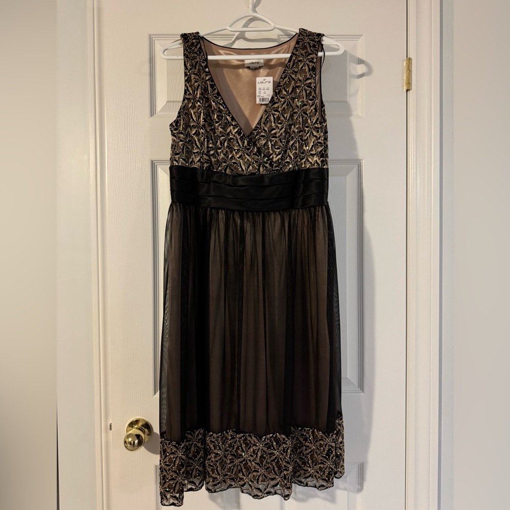 Laura Ashley Black and Silver Sequin A-Line Midi Dress